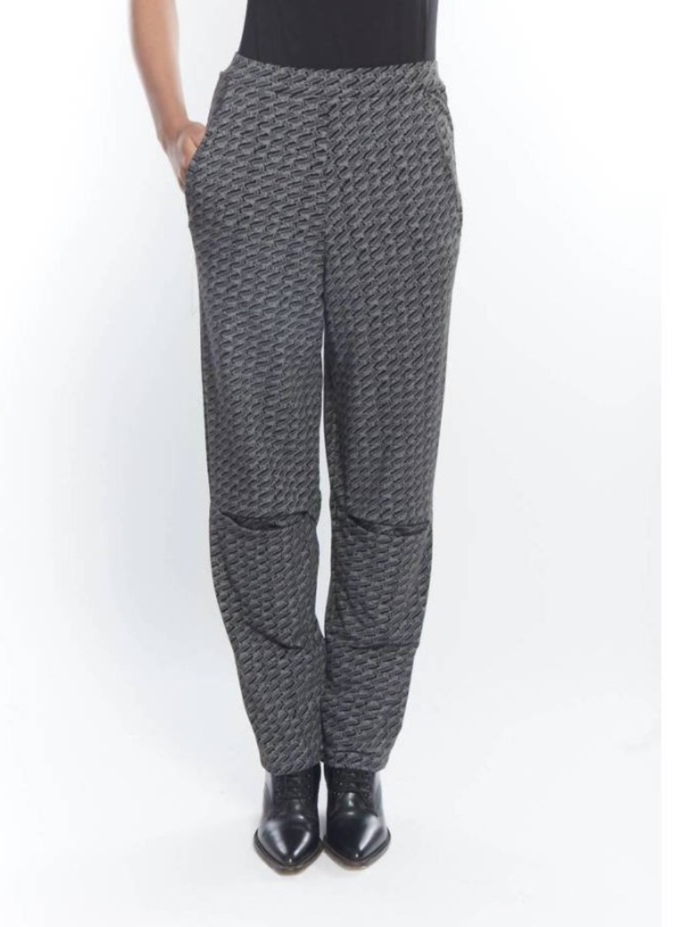 Matthildur Vortex Gray Black Zen Print Trouser Pants Size S Zipper Knees